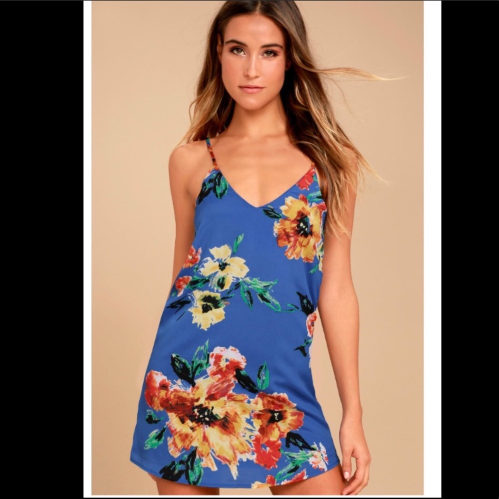 Lulus Twin Island Royal Blue Floral Shift Dress